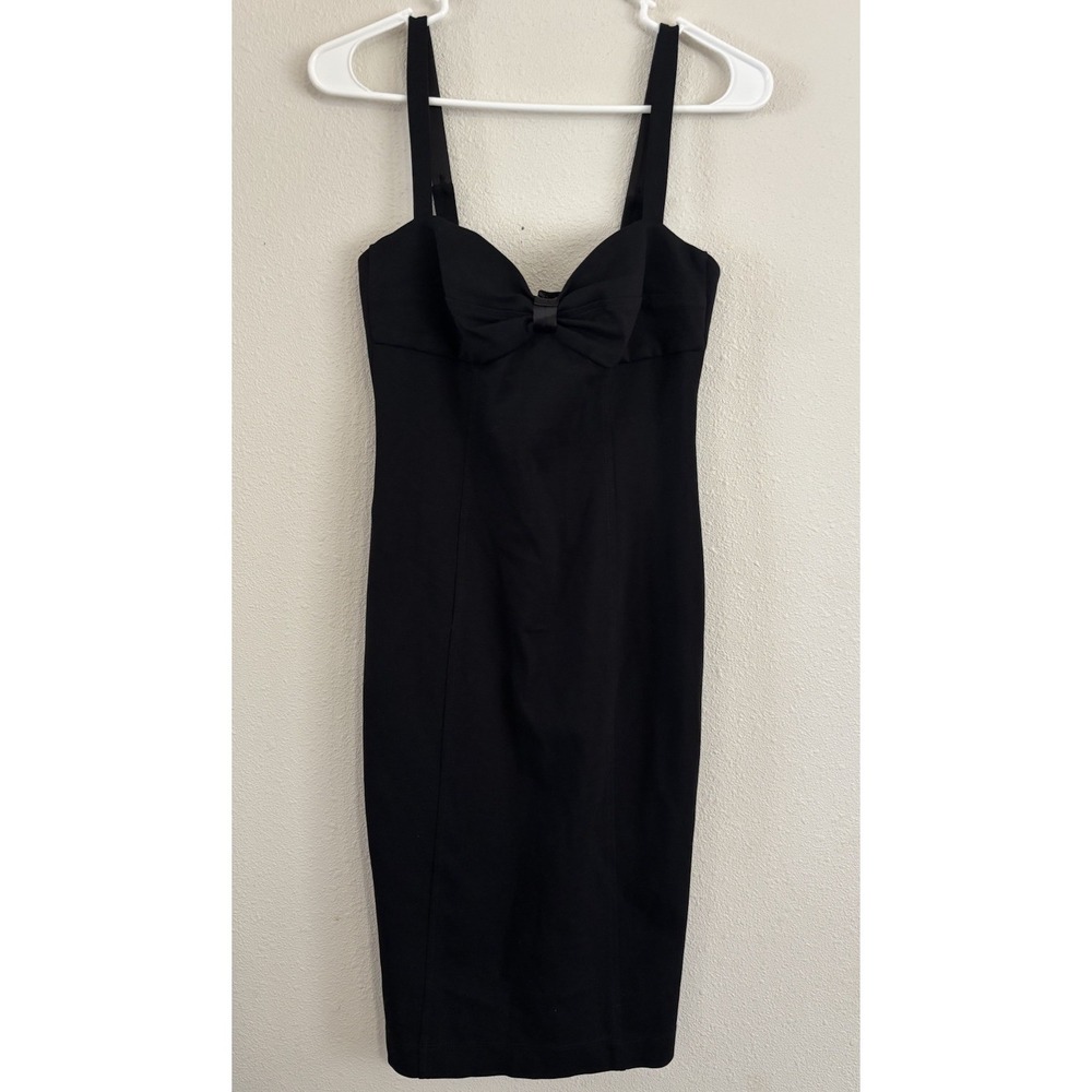 Rebecca Taylor Black Bow Bust Sheath Dress Size 4 Midi Bodycon Cocktail